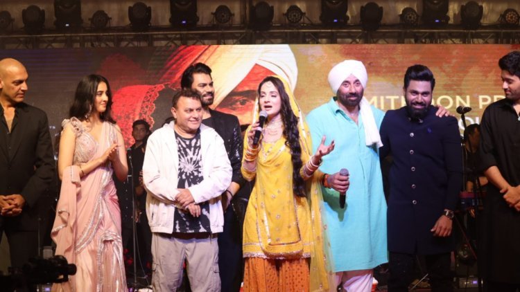 Gadar 2 Cast including Sunny Deol, Ameesha Patel, Utkarsh Sharma, and Simrat Kaur, Unite for Lavish Music Celebration